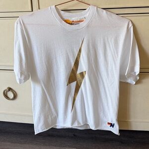 Aviator Nation BOLT White Tee with Gold Foil Lightening Bolt